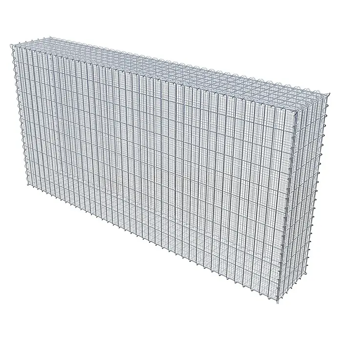 Gabiona Gabione - 200 x 30 x 100 cm, Maschenbreite: 5 cm, Maschenhöhe: 10 cm, Splittgabione - Ansicht eines Gabionenkastens, einem Drahtkorb zur Befüllung mit Steinen für den Garten- und Landschaftsbau, gezeigt in der Perspektive.