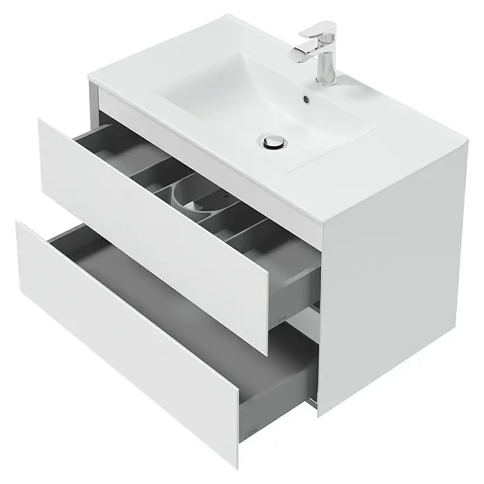 Space Einbauwaschbecken - 80 x 46 cm, Weiß - Ein moderner Waschtischunterschrank in Weiß mit offenen Schubladen und einem stilvollen Waschbecken. Praktisch und elegant für jedes Badezimmer.