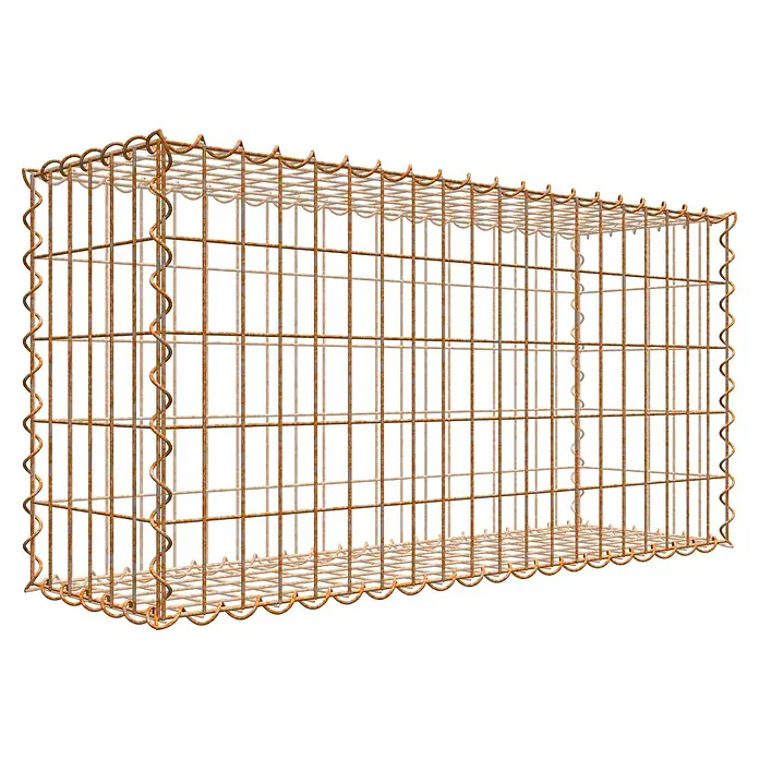 Gabiona Gabione - 100 x 30 x 50 cm, Maschenbreite: 5 cm, Maschenhöhe: 10 cm, Unverzinkt - Ein Gabionenkorb aus rostfarbenem Drahtgitter, ideal für den Garten- und Landschaftsbau. Die Drahtstruktur ist robust und langlebig.