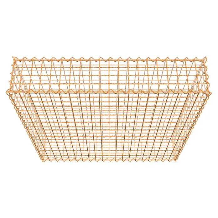 Gabiona Gabione - 100 x 20 x 100 cm, Maschenbreite: 5 cm, Maschenhöhe: 5 cm, Unverzinkt - Draufsicht auf einen rechteckigen Gabionenkorb aus rostfarbenem Drahtgeflecht, ideal für Gartenbau und Landschaftsgestaltung.