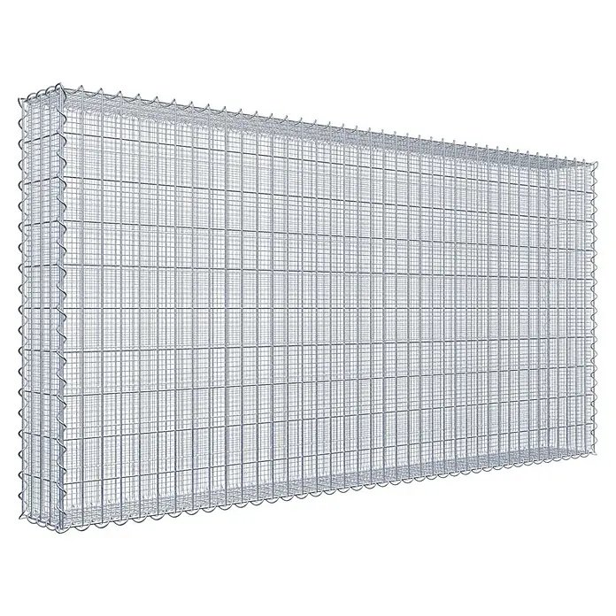 Gabiona Gabione - 200 x 20 x 100 cm, Maschenbreite: 5 cm, Maschenhöhe: 10 cm, Splittgabione - Die Abbildung zeigt einen Gabionenzaun aus Drahtgitter, ideal für den Garten- und Landschaftsbau, zur Hangbefestigung und als Lärmschutzwand.