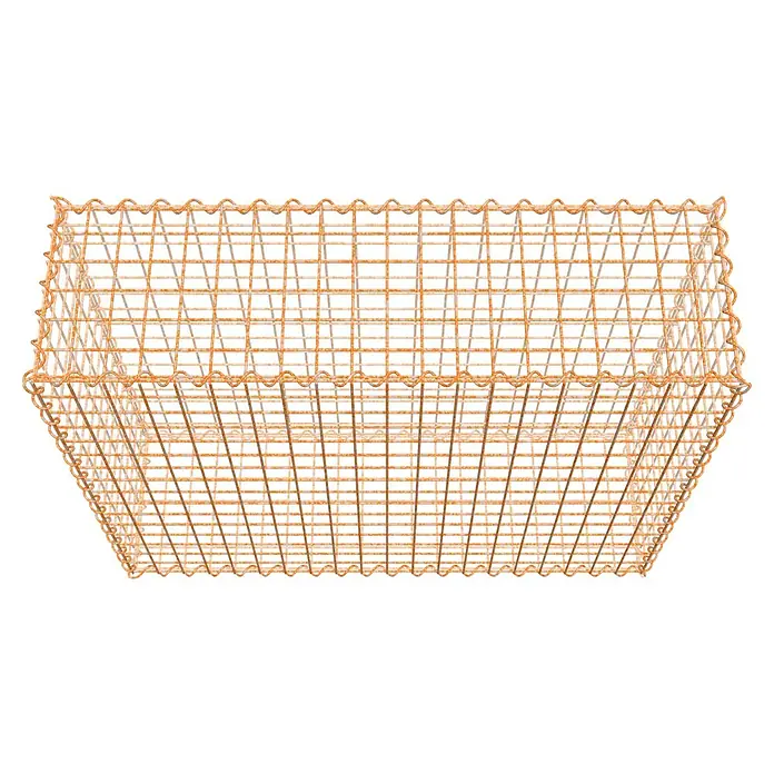 Gabiona Gabione - 100 x 30 x 80 cm, Maschenbreite: 5 cm, Maschenhöhe: 5 cm, Unverzinkt - Draufsicht auf einen rechteckigen, aus Draht gefertigten Aufbewahrungskorb mit gewellten Rändern, der sich ideal für die Organisation eignet.