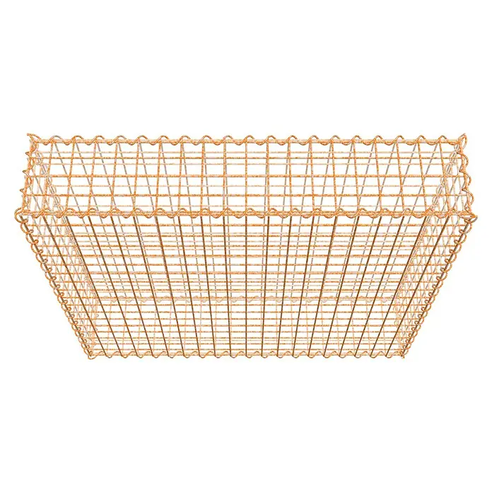 Gabiona Gabione - 100 x 20 x 90 cm, Maschenbreite: 5 cm, Maschenhöhe: 5 cm, Unverzinkt - Drahtkorb mit Rosteffekt. Quadratische Gitterstruktur mit gewelltem Rand, die eine rustikale Note verleiht und die offene Bauweise betont.
