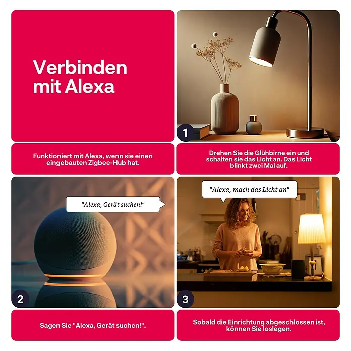 Innr Lighting Smart-LED-Lampen Set Spot White - GU10, Dimmbar, Warmweiß, 460 lm, 4,9 W, 2 Stk. - Anleitung zum Verbinden von Alexa mit einer smarten Lampe. Die Lampe ist mit einem Zigbee-Hub ausgestattet.