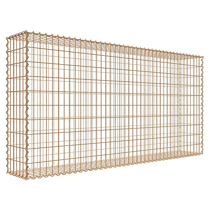 Gabiona Gabione - 200 x 30 x 100 cm, Maschenbreite: 5 cm, Maschenhöhe: 10 cm, Unverzinkt - Ansicht eines Gabionenkäfigs aus Drahtgeflecht, der leer und bereit zum Befüllen ist. Ideal für Gartenbau oder als dekoratives Element.