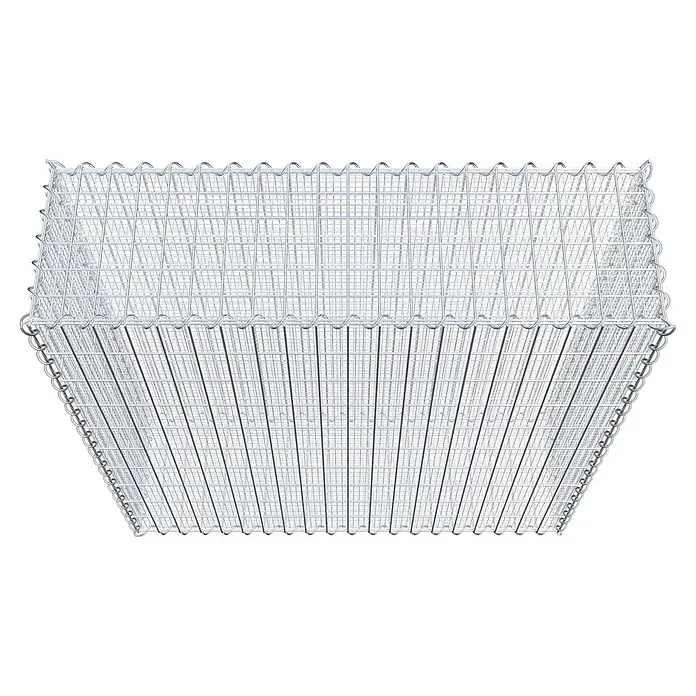 Gabiona Gabione - 100 x 30 x 100 cm, Maschenbreite: 5 cm, Maschenhöhe: 10 cm, Splittgabione - Draufsicht auf einen Gabionenkorb aus Drahtgeflecht, der zur Befüllung mit Steinen oder als dekoratives Element im Garten dient.
