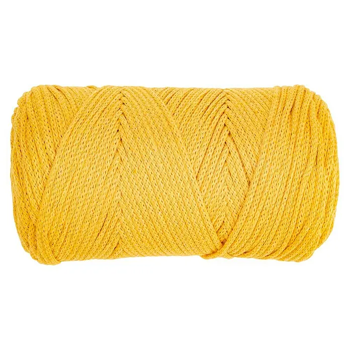 Glorex Wolle Makramee-Cotton - Gelb, Durchmesser: 2 mm, 250 g - Nahaufnahme von gelbem Baumwollgarn, ideal zum Basteln und Stricken. Die Textur und Farbe laden zu kreativen Projekten ein.