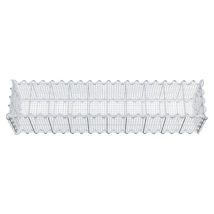 Gabiona Gabione - 100 x 20 x 20 cm, Maschenbreite: 10 cm, Maschenhöhe: 10 cm, Splittgabione - Ansicht einer Gabione, einem Drahtkorb, der zur Befüllung mit Steinen oder anderen Materialien gedacht ist, um Mauern oder Zäune zu errichten.