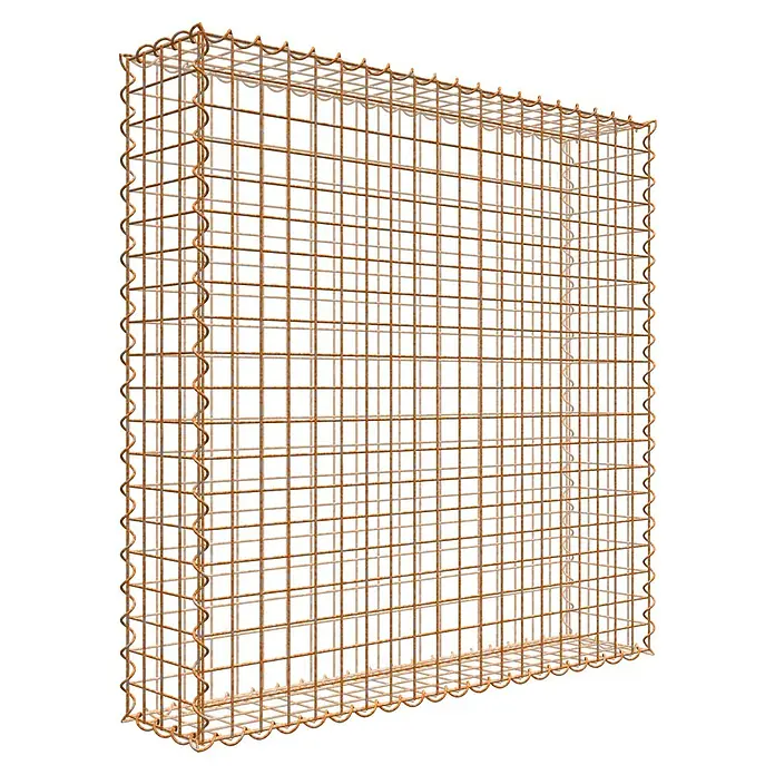 Gabiona Gabione - 100 x 20 x 100 cm, Maschenbreite: 5 cm, Maschenhöhe: 5 cm, Unverzinkt - Produktbild eines Gabionen-Drahtkorbs, der für Stabilität und Ästhetik im Garten- und Landschaftsbau sorgt. Ideal zur Hangbefestigung.