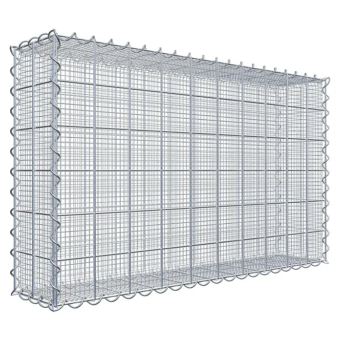 Gabiona Gabione - 100 x 20 x 60 cm, Maschenbreite: 10 cm, Maschenhöhe: 10 cm, Splittgabione - Draufsicht auf einen rechteckigen Gabionen-Drahtkorb für Landschaftsbau und Erosionsschutz.