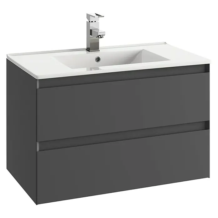 Space Einbauwaschbecken - 80 x 46 cm, Weiß - Das moderne Waschbecken mit Unterschrank in Anthrazitgrau bietet stilvollen Stauraum für jedes Badezimmer. Hochwertige Materialien und elegantes Design.