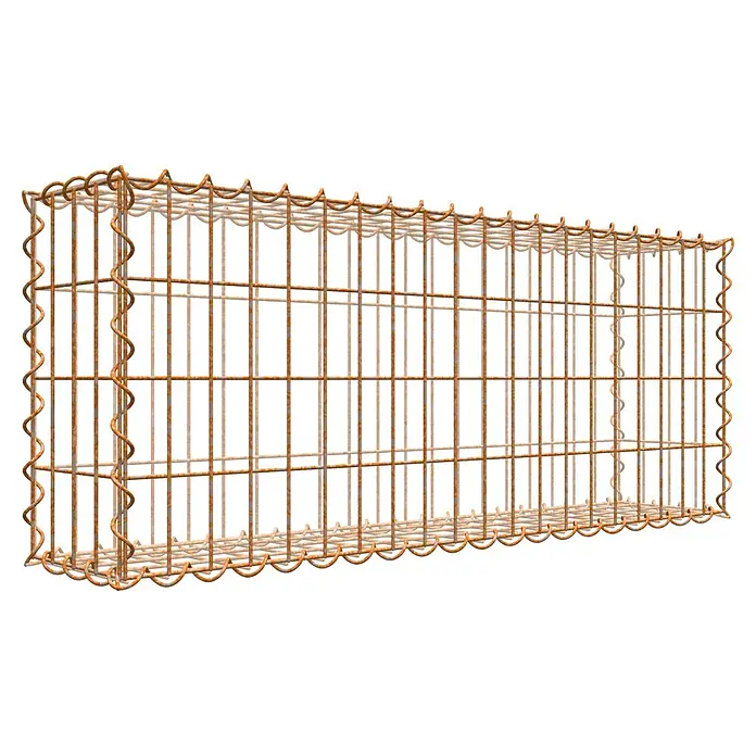 Gabiona Gabione - 100 x 20 x 40 cm, Maschenbreite: 5 cm, Maschenhöhe: 10 cm, Unverzinkt - Rostige Gabione aus Metalldraht, ideal für Gartenbau und Landschaftsgestaltung, bietet Stabilität und natürliche Optik.