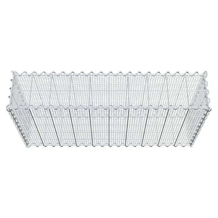 Gabiona Gabione - 100 x 20 x 50 cm, Maschenbreite: 10 cm, Maschenhöhe: 10 cm, Splittgabione - Draufsicht auf einen Gabionenkorb aus verzinktem Drahtgeflecht, ideal für Gartenbau und Landschaftsgestaltung. Robuste Bauweise für Steine.
