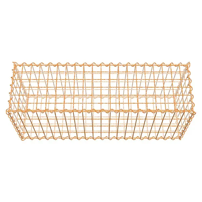 Gabiona Gabione - 100 x 30 x 40 cm, Maschenbreite: 5 cm, Maschenhöhe: 10 cm, Unverzinkt - Drahtkorb in rechteckiger Form, ideal zur Aufbewahrung und Dekoration. Rostfarben mit gewelltem Rand für rustikalen Charme.