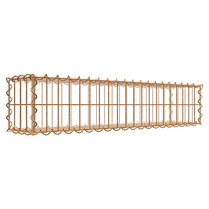 Gabiona Gabione - 100 x 20 x 20 cm, Maschenbreite: 5 cm, Maschenhöhe: 10 cm, Unverzinkt - Rostiger Stahlbetonkorb mit gewelltem Rand, der Stabilität und Haltbarkeit für Betonkonstruktionen bietet. Ideal für Bauprojekte.