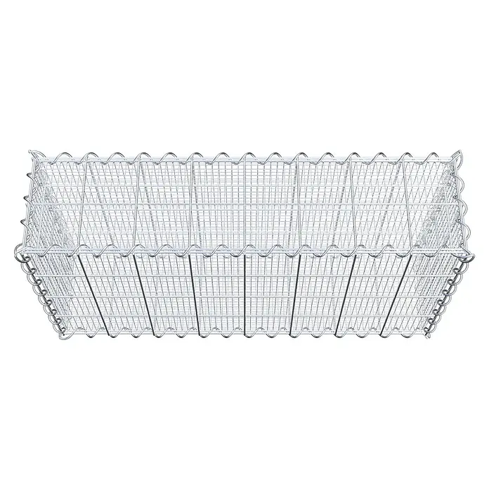 Gabiona Gabione - 80 x 20 x 40 cm, Maschenbreite: 10 cm, Maschenhöhe: 10 cm, Splittgabione - Draufsicht auf einen Gabionenkorb aus Drahtgeflecht, der zur Stabilisierung von Hängen oder als dekoratives Element im Gartenbau verwendet wird.