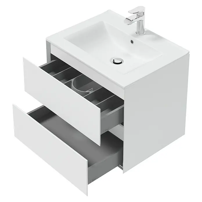 Space Waschtischunterschrank - B x T x H: 60 x 46 x 50 cm, Weiß - Modernes, weißes Waschbeckenunterschrank-Set mit zwei Schubladen, ideal für stilvolle Badezimmer.