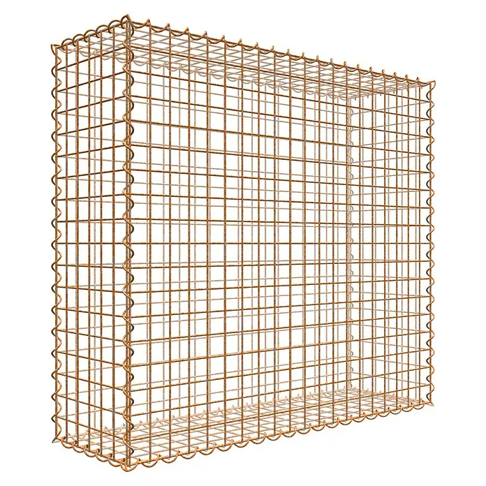 Gabiona Gabione - 100 x 30 x 90 cm, Maschenbreite: 5 cm, Maschenhöhe: 5 cm, Unverzinkt - Ein rechteckiger Gabionenkorb aus rostfarbenem Drahtgeflecht, ideal für Garten- und Landschaftsbau.