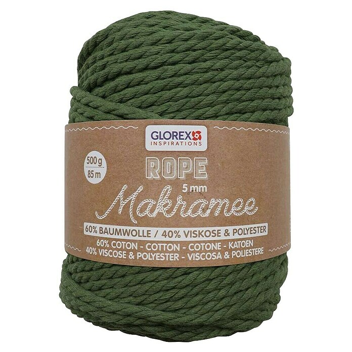 Glorex Wolle Makramee-Rope (Oliv, Durchmesser: 5 mm, 500 g, gedreht) | BAUHAUS