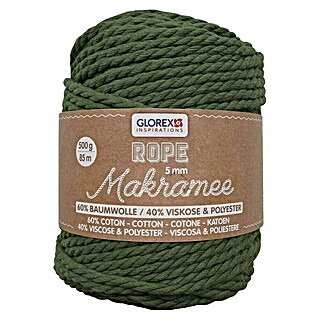 Glorex Wolle Makramee-Rope (Oliv, Durchmesser: 5 mm, 500 g, gedreht)