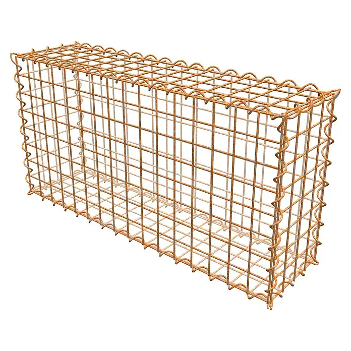 Gabiona Gabione - 80 x 20 x 40 cm, Maschenbreite: 5 cm, Maschenhöhe: 5 cm, Unverzinkt - Ein leeres Gabionen-Gitter in Rostoptik, ideal für Steinfüllungen im Garten oder zur Gestaltung von Außenbereichen.