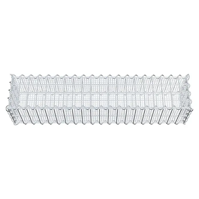 Gabiona Gabione - 100 x 20 x 20 cm, Maschenbreite: 5 cm, Maschenhöhe: 10 cm, Splittgabione - Ansicht eines Gabionenkorbs. Der Gabionenkorb ist leer und aus verzinktem Draht gefertigt. Er ist zur Befüllung mit Steinen geeignet.