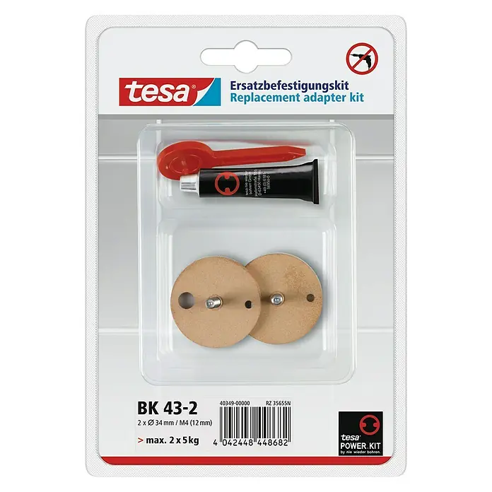 Tesa Montage-Set BK43-2 - 2 -tlg., Geeignet für: Badutensilien - Tesa Ersatzbefestigungsset: Das Set enthält Adapter, Montagekleber und Zubehör für eine einfache und schnelle Befestigung ohne Bohren.