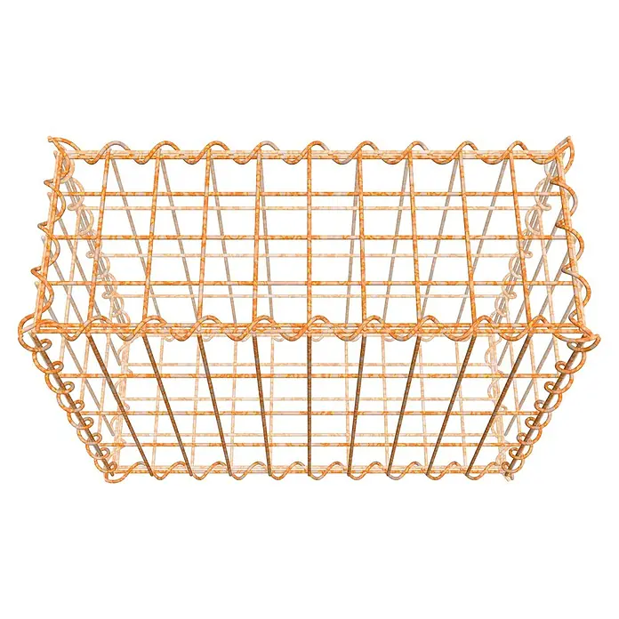 Gabiona Gabione - 50 x 20 x 40 cm, Maschenbreite: 5 cm, Maschenhöhe: 10 cm, Unverzinkt - Detailaufnahme eines Drahtkorbs mit dekorativen Verzierungen, ideal für Aufbewahrung oder als dekoratives Element.