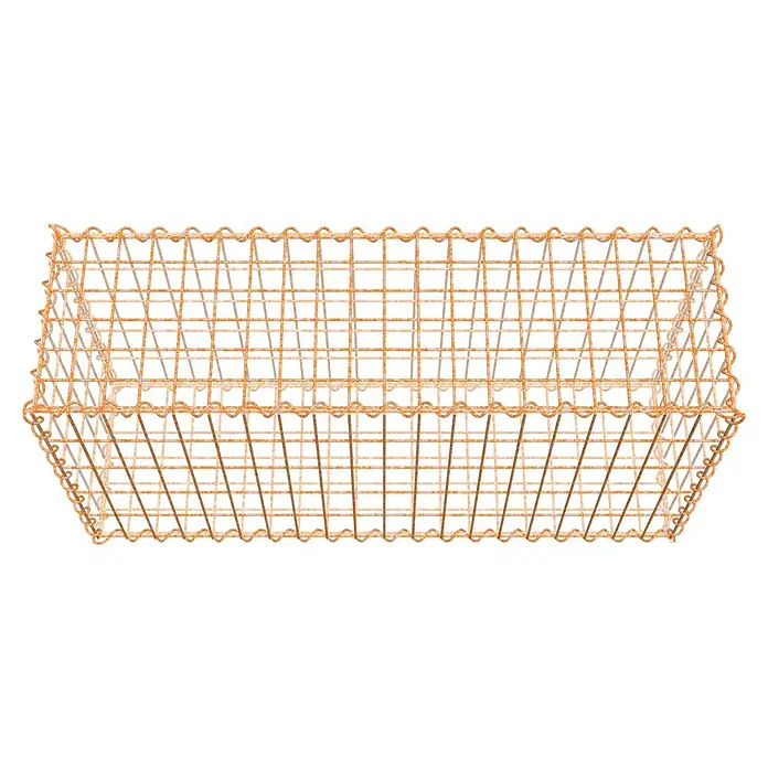 Gabiona Gabione - 100 x 30 x 50 cm, Maschenbreite: 5 cm, Maschenhöhe: 10 cm, Unverzinkt - Rostiger Drahtkorb mit dekorativen gewellten Kanten, ideal zur Aufbewahrung oder als rustikales Dekorationselement.