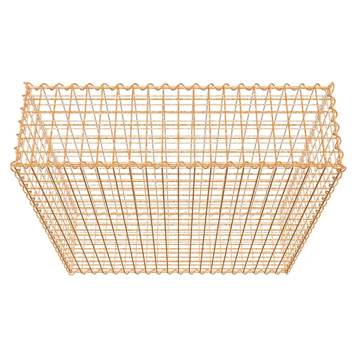 Gabiona Gabione - 100 x 30 x 100 cm, Maschenbreite: 5 cm, Maschenhöhe: 5 cm, Unverzinkt - Abbildung eines dekorativen Drahtkorbs in einem warmen Orangeton, der sich ideal für die Aufbewahrung oder als stilvolles Dekoelement eignet.