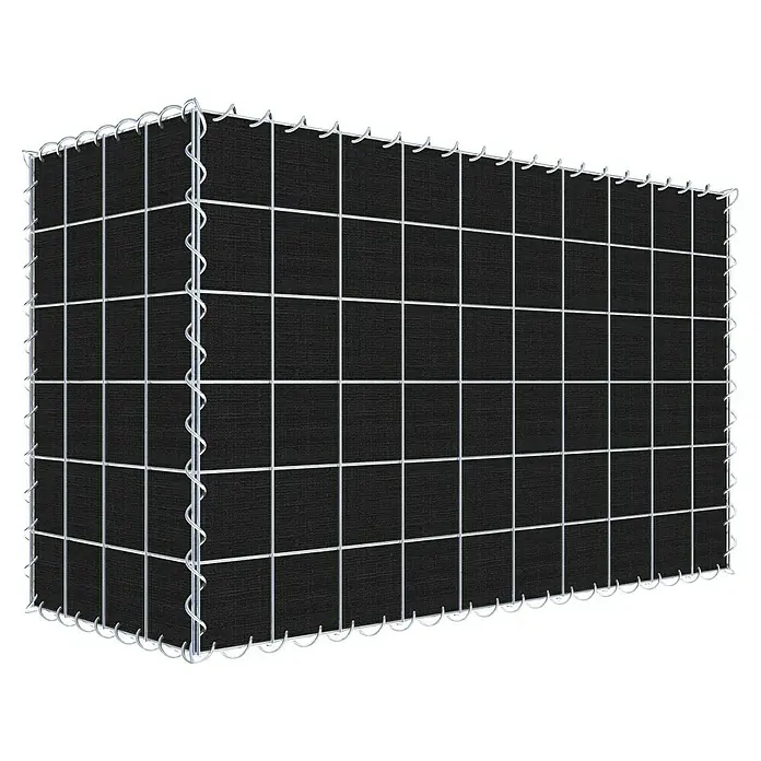 Gabiona Gabione - 100 x 40 x 60 cm, Maschenbreite: 10 cm, Maschenhöhe: 10 cm, Bepflanzbar - Das Bild zeigt eine Gabione, einen Drahtkorb gefüllt mit Steinen oder anderen Materialien, als dekoratives oder stützendes Element im Gartenbau.