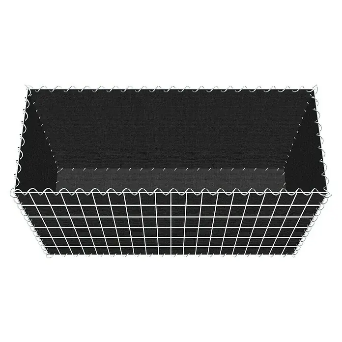 Gabiona Gabione - 100 x 40 x 60 cm, Maschenbreite: 5 cm, Maschenhöhe: 10 cm, Bepflanzbar - Ansicht eines Gabionenkorbs mit einer schwarzen Einlage, ideal für Garten- und Landschaftsbauprojekte zur Gestaltung von Außenbereichen.