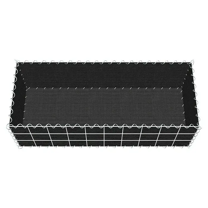 Gabiona Gabione - 100 x 40 x 30 cm, Maschenbreite: 10 cm, Maschenhöhe: 10 cm, Bepflanzbar - Nahaufnahme eines Gabionenkorbs mit dunklem Füllmaterial, ideal für den Gartenbau und zur Gestaltung von Außenbereichen.
