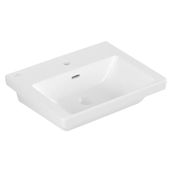 Villeroy & Boch Subway 3.0 Waschtisch - 55 x 44 cm, Mit schmutzabweisender Glasur, Hahnloch: Mitte, Mit Überlauf, Stone White, Ungeschliffen - Elegantes, weißes Villeroy & Boch Waschbecken mit modernem Design und praktischer Form für das Badezimmer.