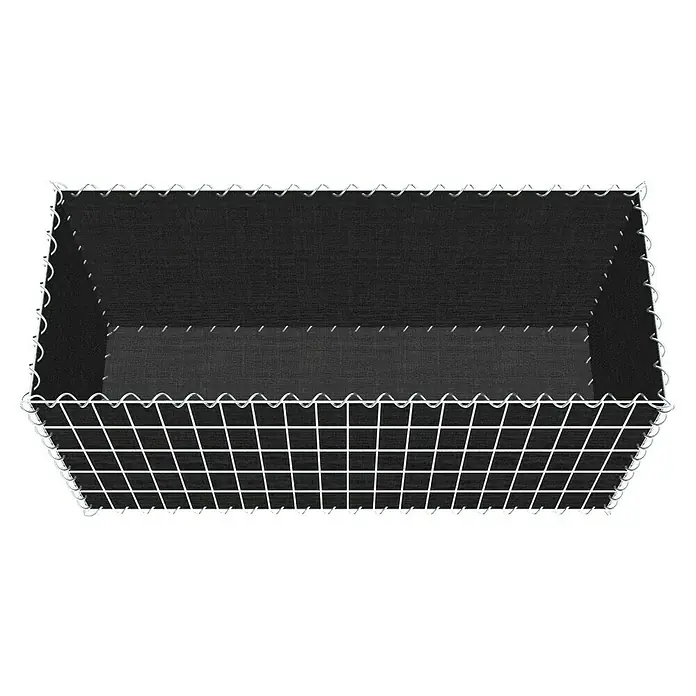 Gabiona Gabione - 100 x 40 x 50 cm, Maschenbreite: 5 cm, Maschenhöhe: 10 cm, Bepflanzbar - Draufsicht eines Gabionenkorbs mit schwarzem Stoffeinsatz und Gitterstruktur, ideal für den Garten.