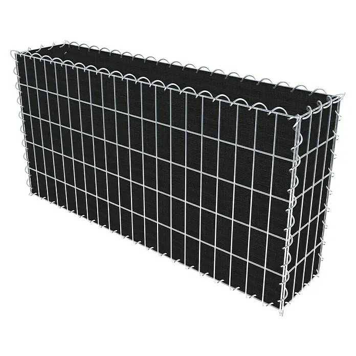 Gabiona Gabione - 100 x 20 x 50 cm, Maschenbreite: 5 cm, Maschenhöhe: 10 cm, Bepflanzbar - Gabione mit Drahtgitter und schwarzer Stoffauskleidung. Ideal für dekorative Zwecke im Garten und Landschaftsbau, bietet Sichtschutz und Stabilität.