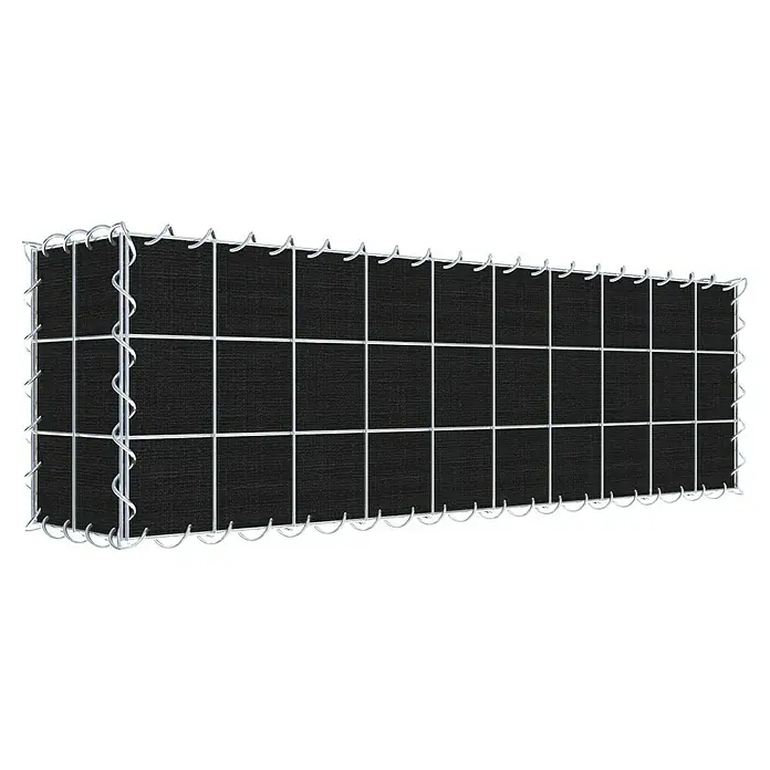 Gabiona Gabione - 100 x 20 x 30 cm, Maschenbreite: 10 cm, Maschenhöhe: 10 cm, Bepflanzbar - Ein Gabionenkorb, der mit dunklem Material gefüllt ist, bietet Stabilität und Privatsphäre. Die Drahtstruktur sorgt für robusten Halt.