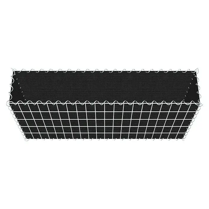 Gabiona Gabione - 100 x 20 x 50 cm, Maschenbreite: 5 cm, Maschenhöhe: 10 cm, Bepflanzbar - Eine Drahtgitterbox mit schwarzem Stoffeinsatz, ideal für die Aufbewahrung und Organisation von Gegenständen im Haus.