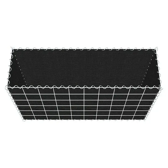 Gabiona Gabione - 100 x 30 x 60 cm, Maschenbreite: 10 cm, Maschenhöhe: 10 cm, Bepflanzbar - Draufsicht auf einen rechteckigen Gabionenkorb mit schwarzem Stoffeinsatz und Drahtgitter, ideal für den Garten- und Landschaftsbau.