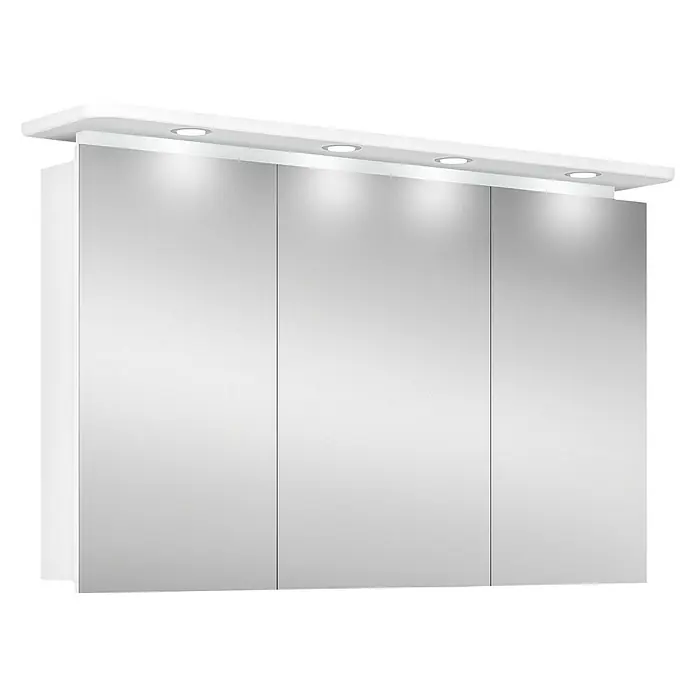 Riva LED-Spiegelschrank Aquila - B x H: 120 x 75,2 cm, Holz, Weiß - Spiegelschrank mit drei Türen und integrierter Beleuchtung für das Badezimmer, bietet Stauraum und modernes Design.