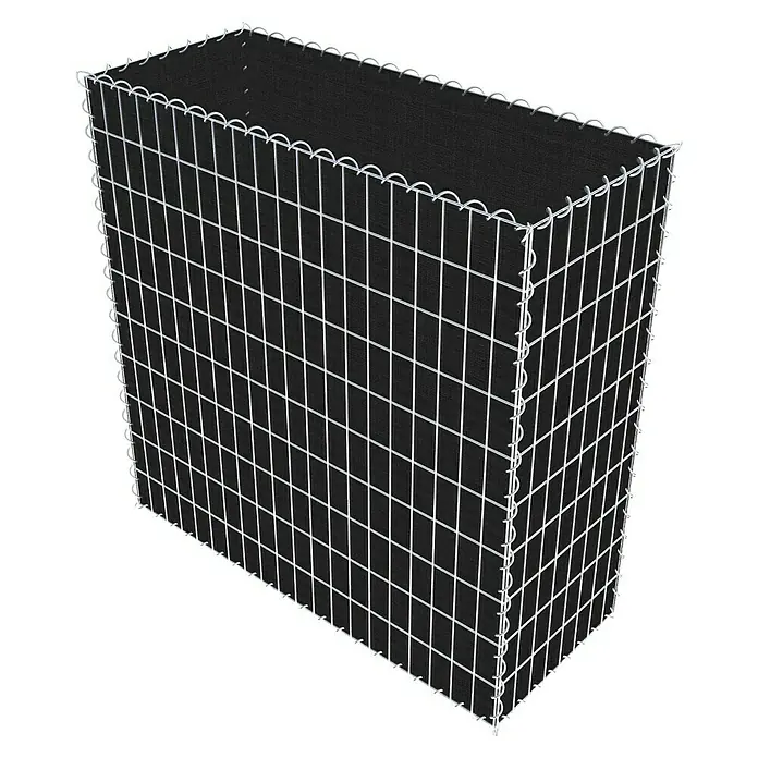 Gabiona Gabione - 100 x 40 x 100 cm, Maschenbreite: 5 cm, Maschenhöhe: 10 cm, Bepflanzbar - Produktansicht eines Gabionenkörbe mit schwarzem Vlies. Die Steinkörbe sind vielseitig einsetzbar und dekorativ im Garten.