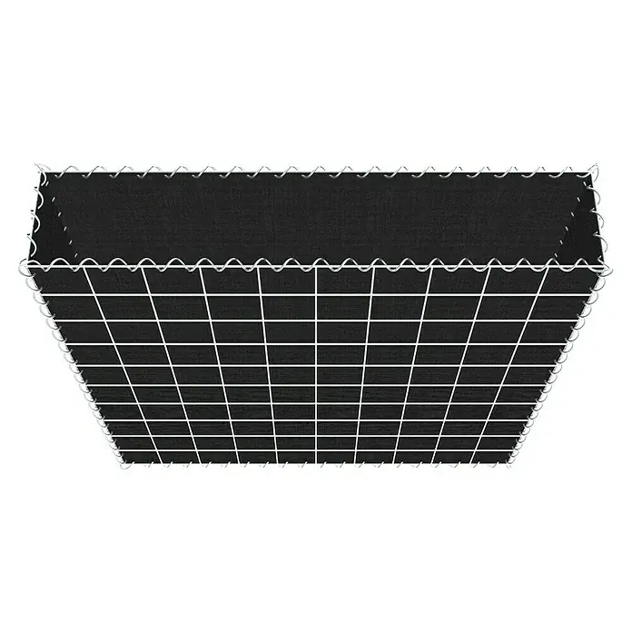 Gabiona Gabione - 100 x 20 x 100 cm, Maschenbreite: 10 cm, Maschenhöhe: 10 cm, Bepflanzbar - Perspektivische Ansicht eines Gabionenkorbs, gefüllt mit dunklem Füllmaterial, gehalten von einem stabilen Drahtgitter. Ideal für Gartenbau und Landschaftsgestaltung.