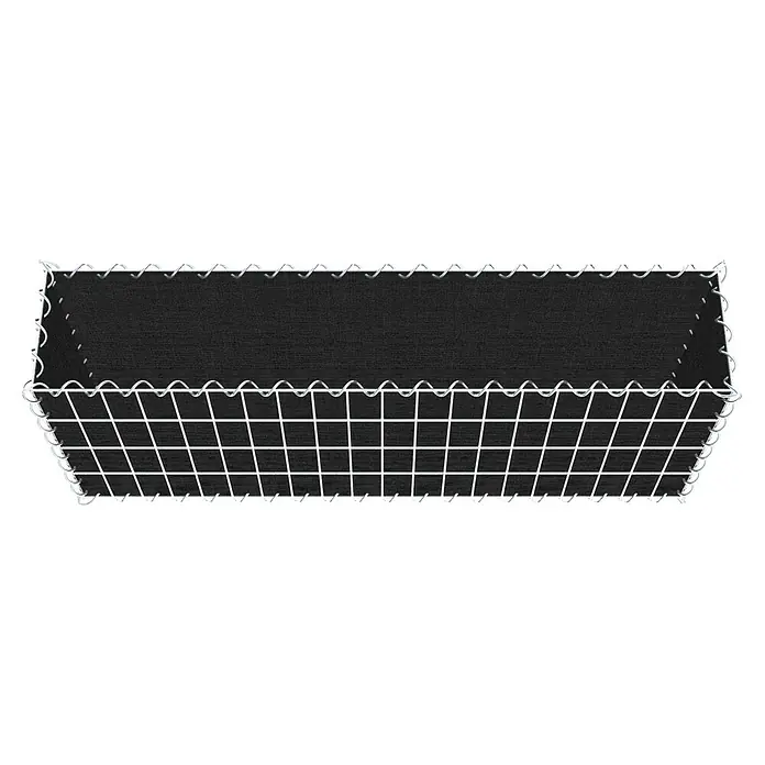Gabiona Gabione - 100 x 20 x 40 cm, Maschenbreite: 5 cm, Maschenhöhe: 10 cm, Bepflanzbar - Draufsicht auf einen rechteckigen Pflanzkorb aus Metalldraht mit schwarzem Einsatz, ideal für Garten und Terrasse.