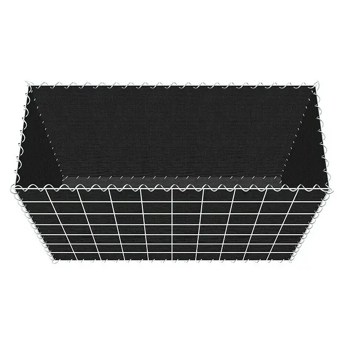 Gabiona Gabione - 100 x 40 x 70 cm, Maschenbreite: 10 cm, Maschenhöhe: 10 cm, Bepflanzbar - Bild einer schwarzen Sichtschutzwand mit weißem Gitterrahmen, die Privatsphäre bietet und gleichzeitig stilvoll aussieht.