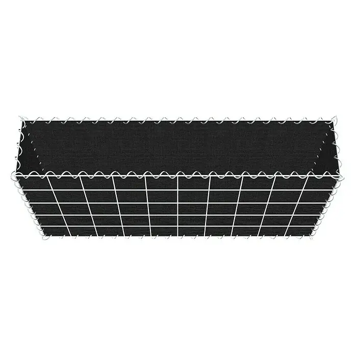 Gabiona Gabione - 100 x 20 x 50 cm, Maschenbreite: 10 cm, Maschenhöhe: 10 cm, Bepflanzbar - Ansicht von oben auf einen Gabionenkorb mit schwarzer Füllung, befestigt mit einem weißen Drahtgeflecht. Er verleiht jedem Außenbereich eine moderne Note.