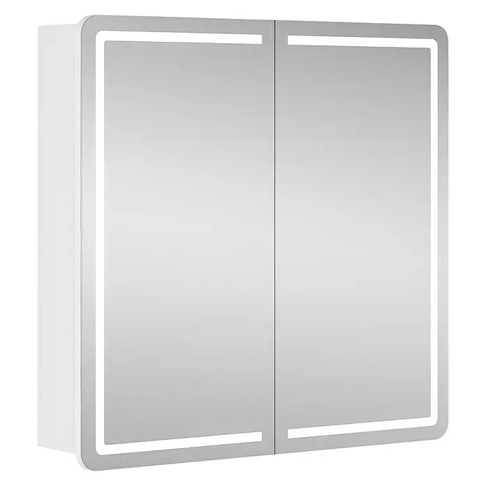 Riva LED-Spiegelschrank Luciana - B x H: 72 x 69,6 cm, Holz, Weiß - Ein beleuchteter Spiegelschrank mit Doppeltür, der eine elegante Badaufbewahrung mit integrierter Beleuchtungslösung bietet.