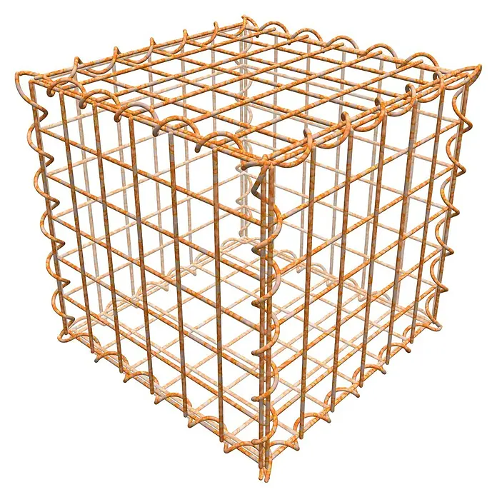 Gabiona Gabione - 30 x 30 x 30 cm, Maschenbreite: 5 cm, Maschenhöhe: 5 cm, Unverzinkt - Drahtgitterwürfel: Abgenutzte Metallkonstruktion mit spiralförmigen Kanten, ideal für rustikale Dekorationen und industrielle Projekte.