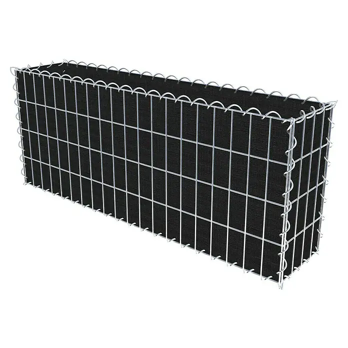 Gabiona Gabione - 100 x 20 x 40 cm, Maschenbreite: 5 cm, Maschenhöhe: 10 cm, Bepflanzbar - Gabione mit schwarzem Stoffeinsatz und silbernem Drahtgitter zur dekorativen Gartengestaltung und als Sichtschutz.