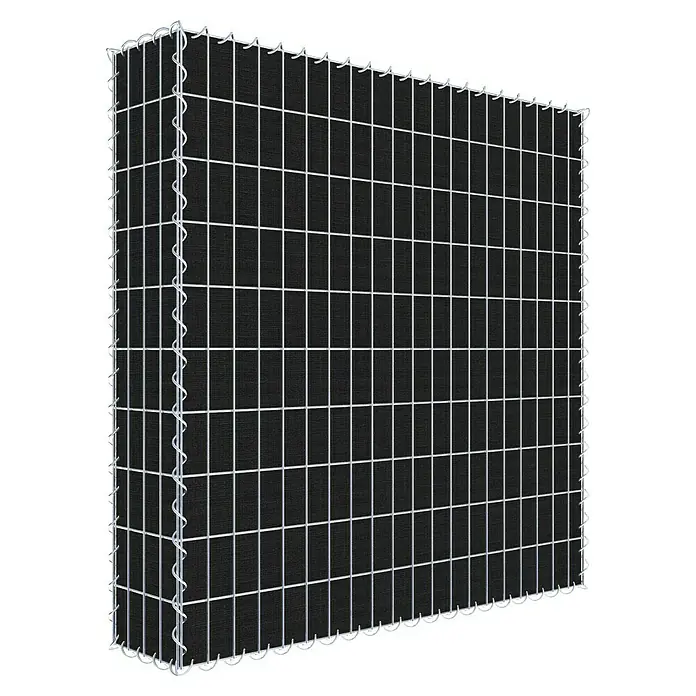 Gabiona Gabione - 100 x 20 x 100 cm, Maschenbreite: 5 cm, Maschenhöhe: 10 cm, Bepflanzbar - Das Bild zeigt eine Gabione, einen Drahtkorb, der mit Steinen oder anderen Materialien gefüllt werden kann, als dekoratives und funktionelles Element.