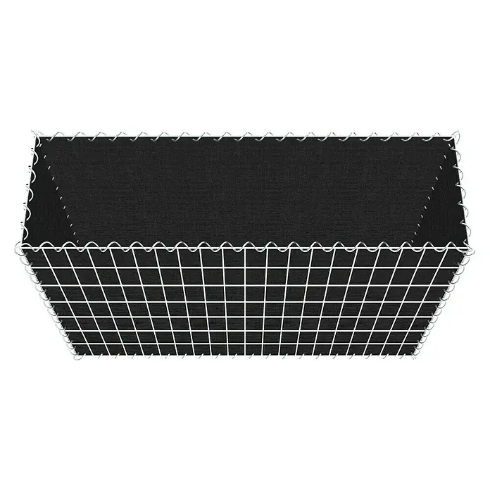 Gabiona Gabione - 100 x 30 x 70 cm, Maschenbreite: 5 cm, Maschenhöhe: 10 cm, Bepflanzbar - Ansicht eines Gabionenkorbs mit dunklem, blickdichtem Stoff und einer robusten Drahtgitterkonstruktion für vielfältige Gestaltungsmöglichkeiten.